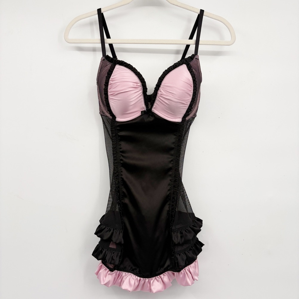 Victorias Secret Women Sexy Little Things Satin Mesh Ruffle Coquette Chemise 36C